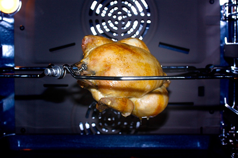First chicken in my new oven. Ignore the blue colors, an oven is not a good studio.