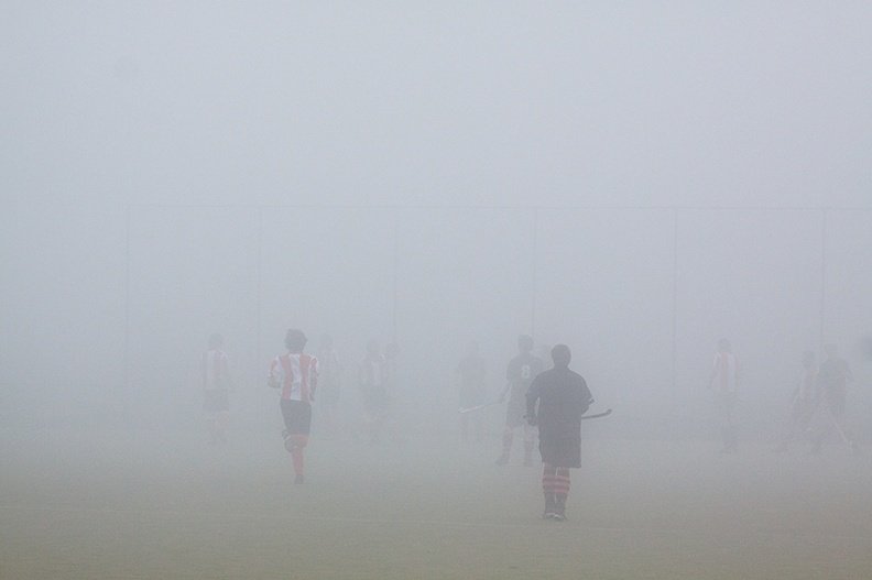 A misty view on the hockey field this afternoon
