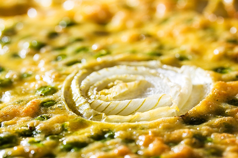 Detail of a (smoked) salmon quiche with peas I baked today (but it will be tomorrow's dinner)