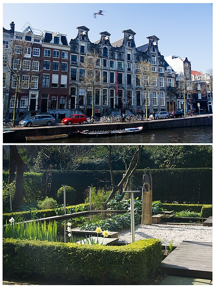 Visited a very nice photo exhibition of Arjan Bronkhorst in the Cromhouthuizen (Herengracht) about the Amsterdam canal houses.  The garden below is  the backyard of the 4 nice buildings.