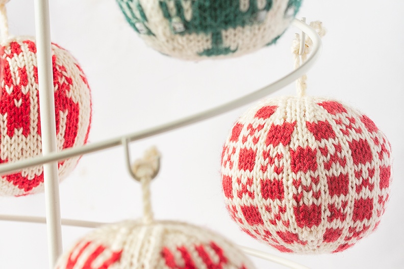 Knitted Christmas balls. Always nice to see them again in the Christmas time.