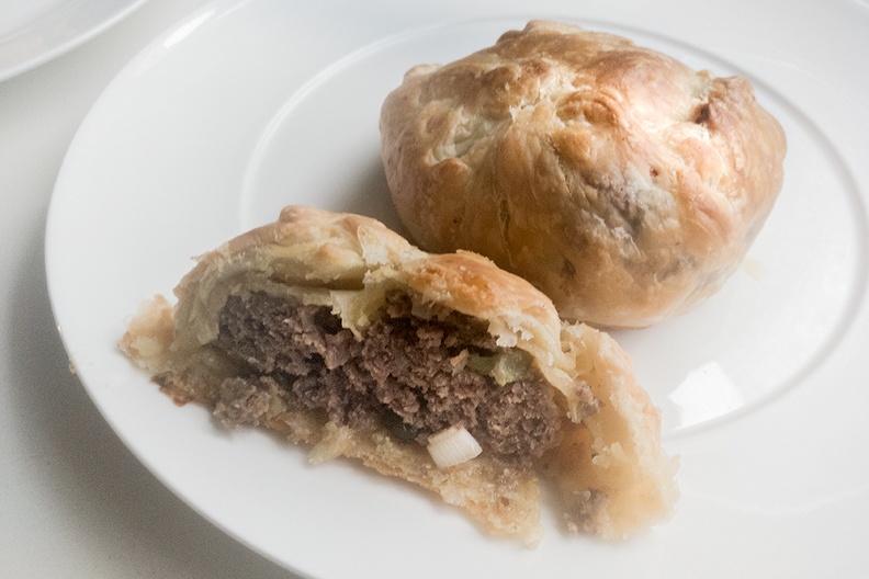 Ground meat in puff pastry.