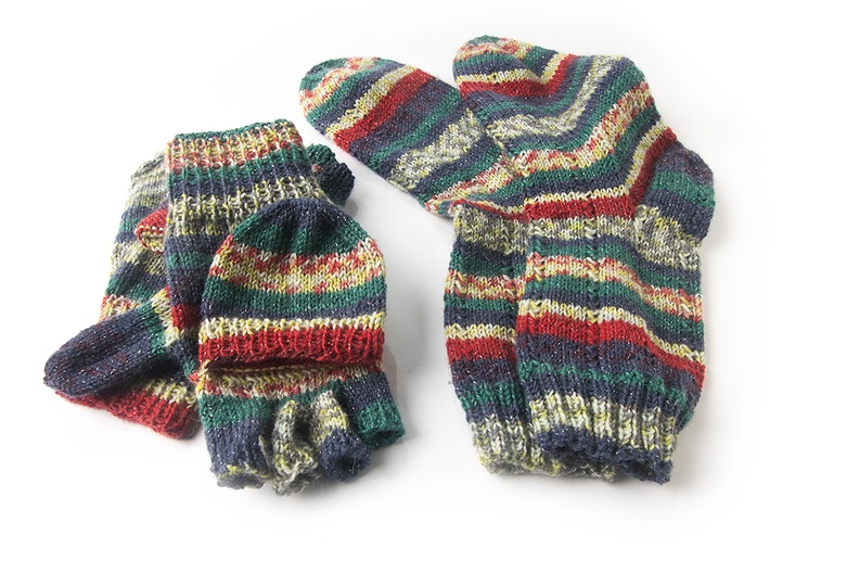 Magical folding mittens and corresponding socks. There's some glitter in the socks and mittens, looks better in real ;)