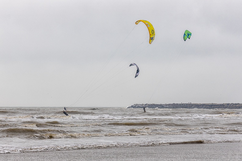 Kitesurfers on a very grey day