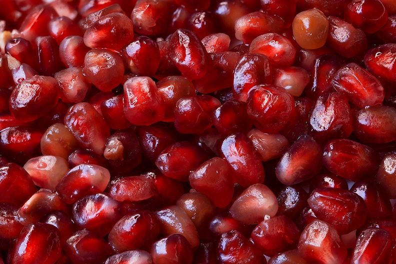 Pomegranate seeds. Leftover ingredient of a garlic soup