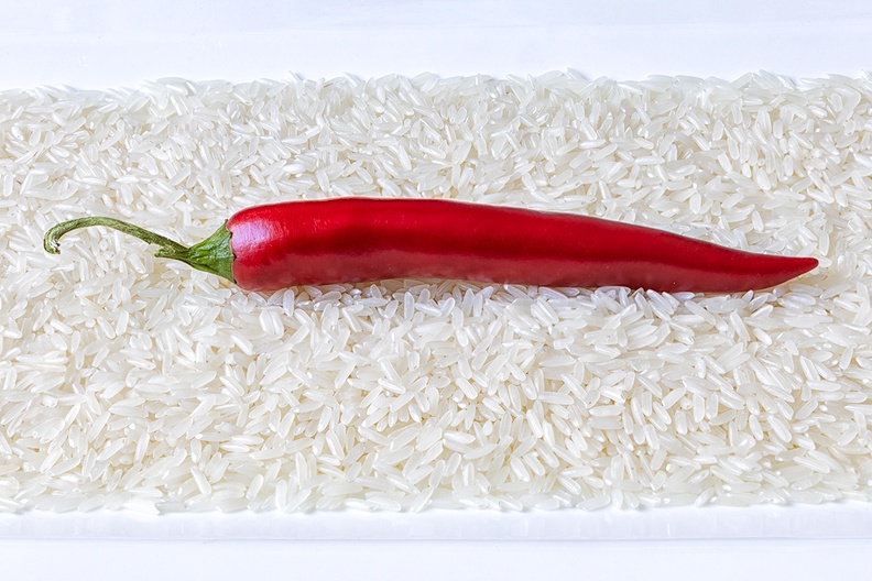 Chili pepper and rice. Ingredients for dinner