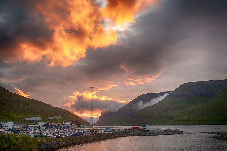 Sunset in Sørvágur in the western part of the Faroe Islands