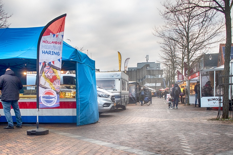 A cold and grey early morning view of the market